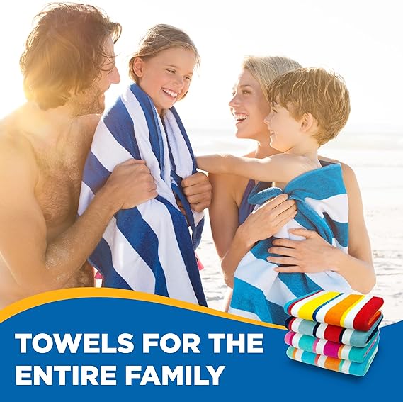 Toalla de baño Pack de 6 toallas de piscina de playa de rayas de cabana